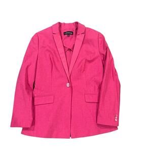 J Peterman Blazer Womens Size 8 Hot Pink 1 Button Linen Blend Career Classic